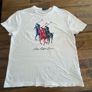 Polo Ralph Lauren Triple Pony Graphic tshirt classic fit has spots on one sleeve